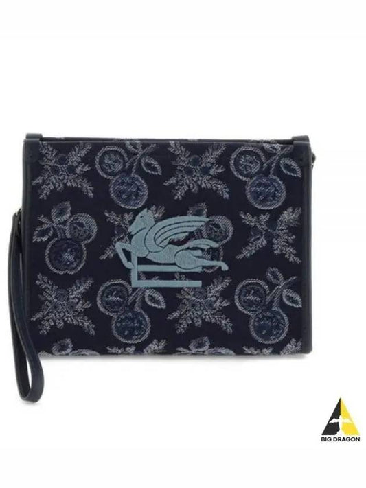 embroided logo jacquard clutch bag navy - ETRO - BALAAN 2