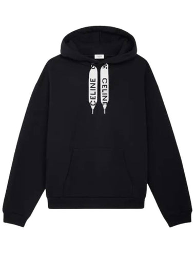 Loose Cotton Fleece Hoodie Black - CELINE - BALAAN 1