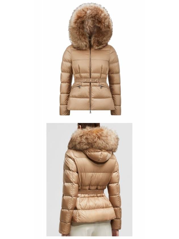 1A00095 595FE 239 BOED Logo Patch Quilted Fur Hood Padding Beige Women s TLS - MONCLER - BALAAN 4