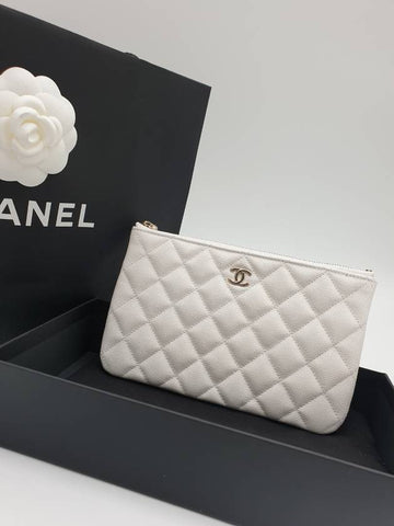 Classic Pouch Small White Caviar Champagne Gold AP4101 - CHANEL - BALAAN 1