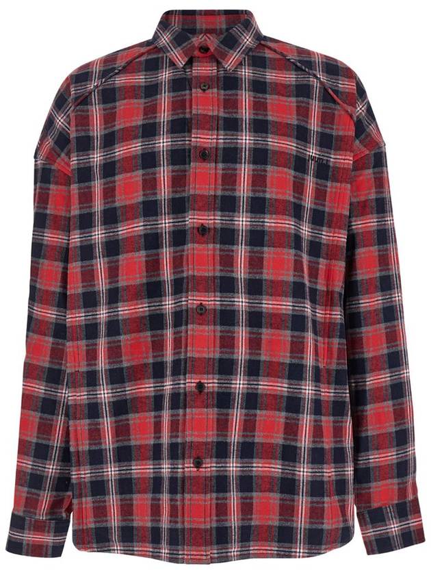 Red Oversized Shirt With Check Motif In Cotton Man - JUUN.J - BALAAN 1