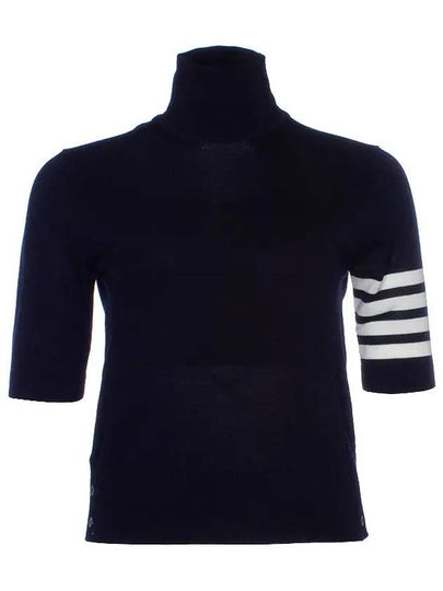 Fine Merino 4 Bar Relaxed Short Sleeve Turtleneck Navy - THOM BROWNE - BALAAN 2