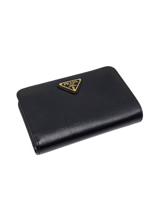 1ML225 Black Saffiano Gold Triangular Logo Zip up Medium Wallet - PRADA - BALAAN 4