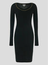 Gold Chain Detail Cashmere Long Sleeve Midi Dress Black - BOTTEGA VENETA - BALAAN 4