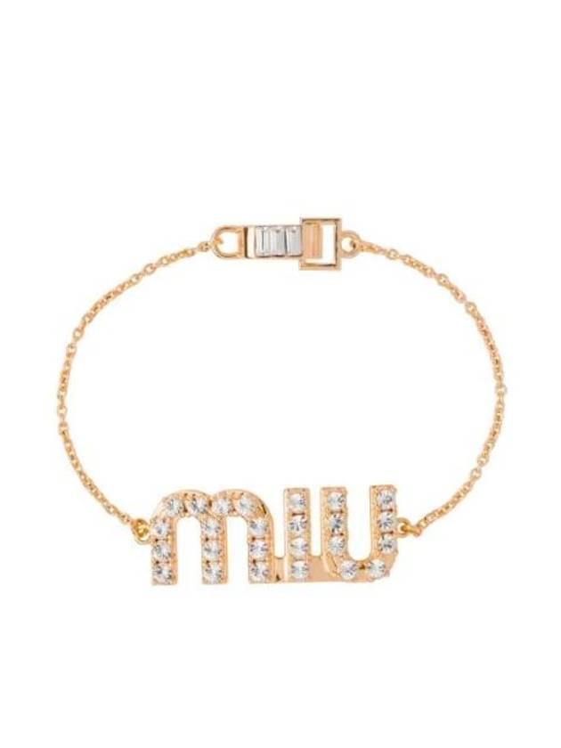 Crystal Embellished Logo Bracelet Gold - MIU MIU - BALAAN 1