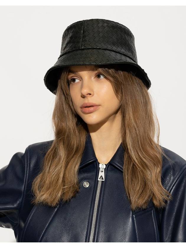 Intrecciato Leather Bucket Hat Black - BOTTEGA VENETA - BALAAN 5