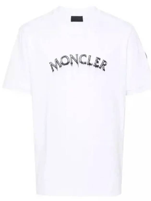 Arm Logo Patch Lettering Round Short Sleeve T Shirt White Men s 271740 - MONCLER - BALAAN 1