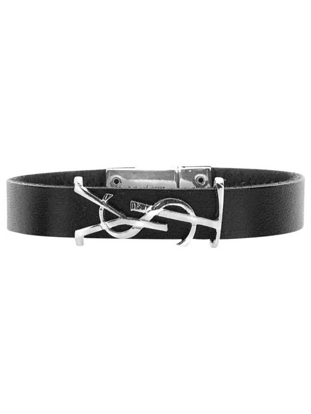 Opyum Silver Logo Leather Bracelet Black - SAINT LAURENT - BALAAN 10