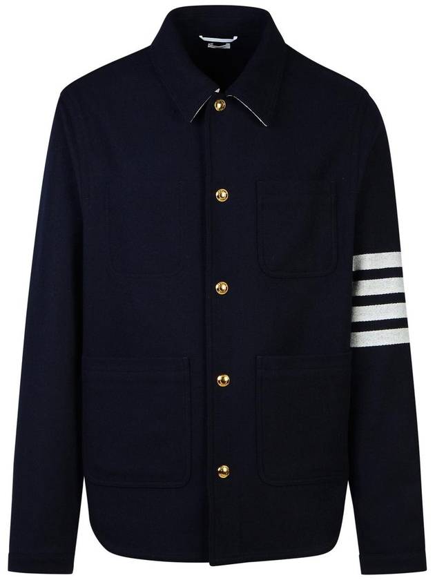 Stripe Detail Button Wool Jacket Navy - THOM BROWNE - BALAAN 2