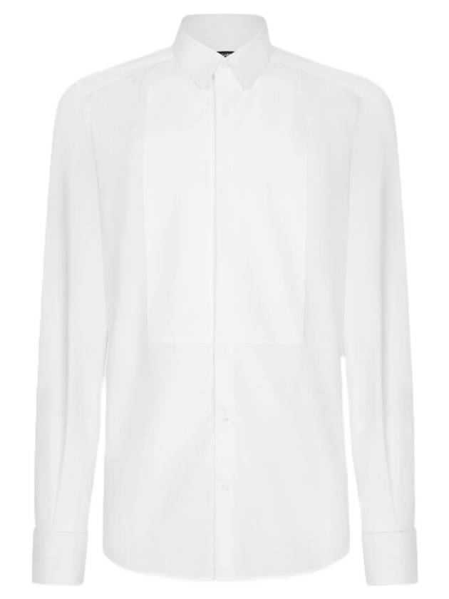 Men's Cotton Poplin Gold Fit Tuxedo Long Sleeve Shirt White - DOLCE&GABBANA - BALAAN 1