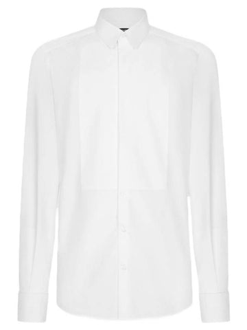 Men's Cotton Poplin Gold Fit Tuxedo Long Sleeve Shirt White - DOLCE&GABBANA - BALAAN 1