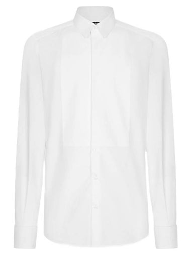 Men's Cotton Poplin Gold Fit Tuxedo Long Sleeve Shirt White - DOLCE&GABBANA - BALAAN 1