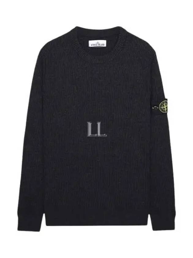 Wappen Patch Crew Neck Ribbed Wool Knit Top Charcoal - STONE ISLAND - BALAAN 2