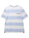 Men's Rugby Striped Pick Pocket Short Sleeve T-Shirt Light Blue White - THOM BROWNE - BALAAN 2