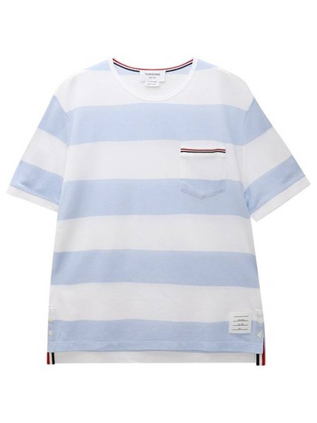 Men's Rugby Striped Pick Pocket Short Sleeve T-Shirt Light Blue White - THOM BROWNE - BALAAN 2