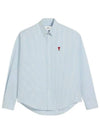 Heart Logo Stripe Oversized Fit Long Sleeve Shirt White Light Blue - AMI - BALAAN 2