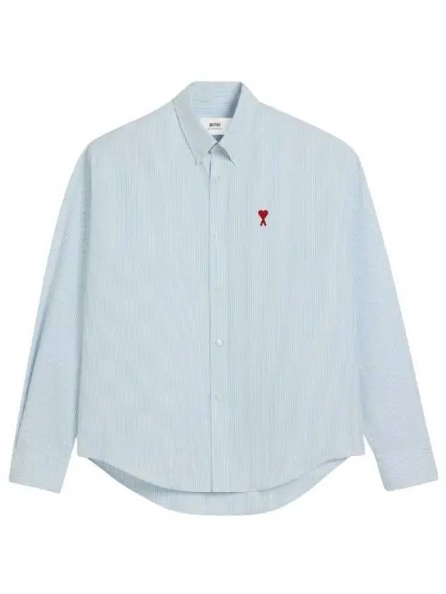 Heart Logo Stripe Oversized Fit Long Sleeve Shirt White Light Blue - AMI - BALAAN 2