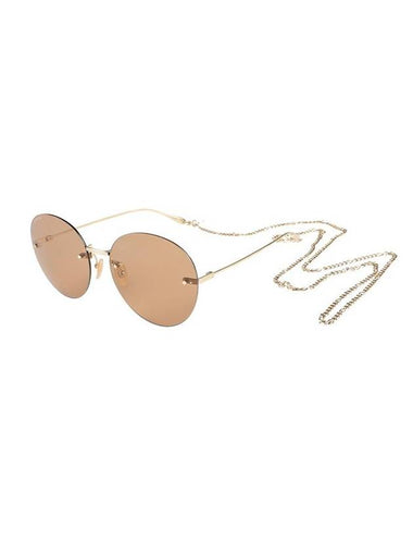 Eyewear Rimless Chain Round Metal Sunglasses Brown - GUCCI - BALAAN 1