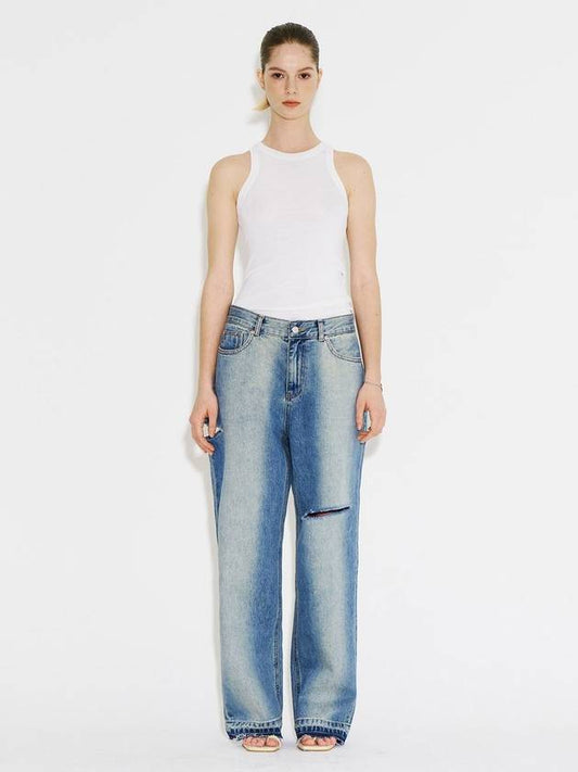 Wide Washed Destroyed Jeans Blue - NUAKLE - BALAAN 2