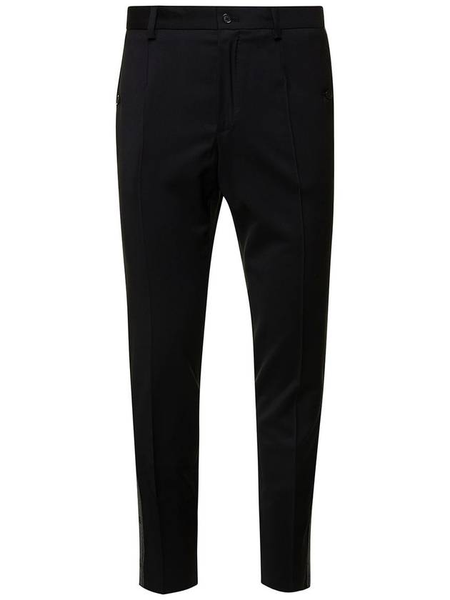 side band wool straight pants black - DOLCE&GABBANA - BALAAN 2