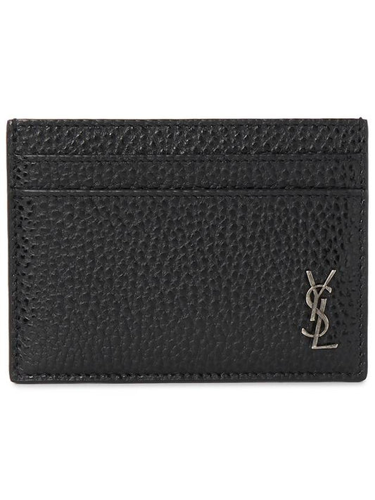 Logo Plaque Leather Card Wallet Black - SAINT LAURENT - BALAAN 2