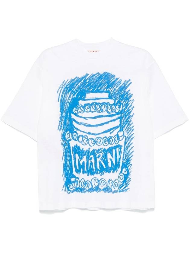 Illustrated Print Short Sleeve T-Shirt White Blue - MARNI - BALAAN 2