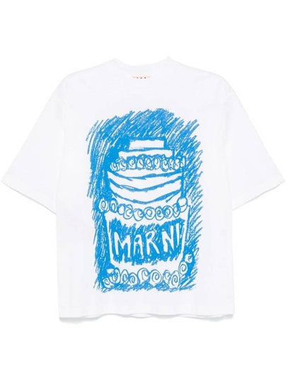 Illustrated Print Short Sleeve T-Shirt White Blue - MARNI - BALAAN 2