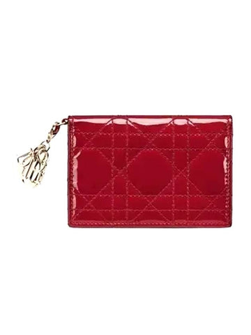 Lady Cannage Patent Calfskin Flap Card Wallet Red - DIOR - BALAAN 1