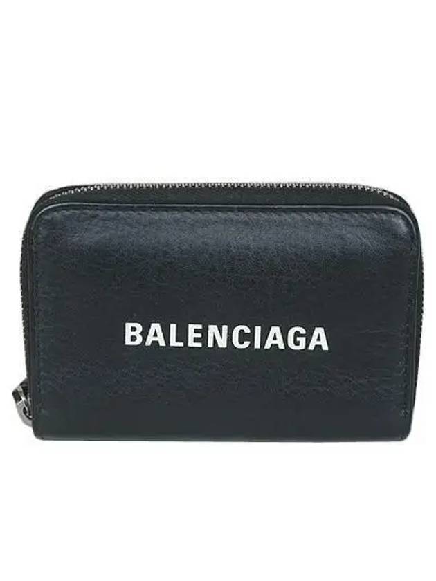 505049 White Logo Black Leather Zipper Card Wallet - BALENCIAGA - BALAAN 1