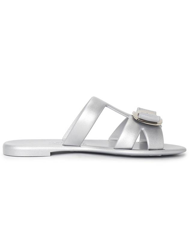 New Vara Plate Strappy Slippers Silver - SALVATORE FERRAGAMO - BALAAN 5