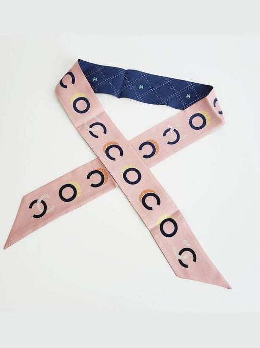 COCO Coco Silk Twilly Bandeau Scarf Pink Navy AA8760 - CHANEL - BALAAN 1