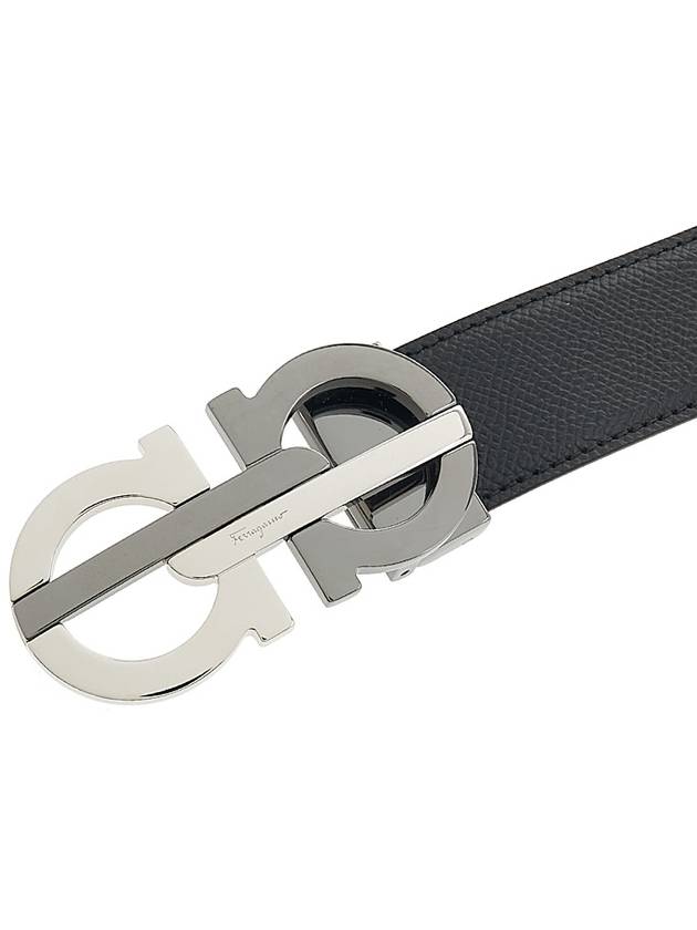 Men's Double Gancini Reversible Leather Belt Black Testa di Moro - SALVATORE FERRAGAMO - BALAAN 7