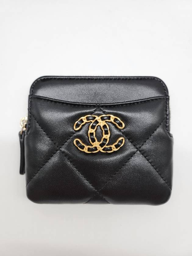 Nineteen Gold CC Logo Lambskin Zipper Card Wallet Black - CHANEL - BALAAN 3