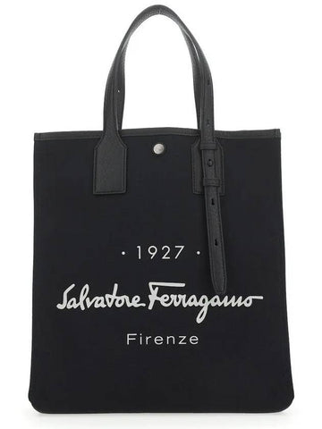 1927 Signature Canvas Tote Bag Black - SALVATORE FERRAGAMO - BALAAN.