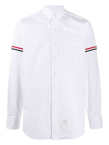 Men's Three Stripes Armband Poplin Long Sleeve Shirt White - THOM BROWNE - BALAAN 1