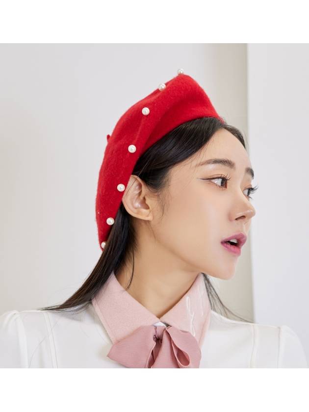 golf wear pearl line wool beret Pearl line wool Beret Red - J JANE - BALAAN 1