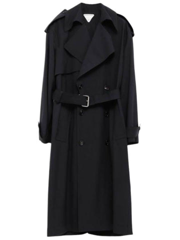 Fine wool trench coat midnight blue - BOTTEGA VENETA - BALAAN 1