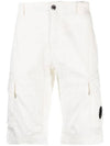 Men's Stretch Satin Lens Cargo Shorts White - CP COMPANY - BALAAN.
