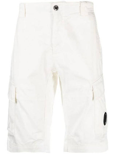 Men's Stretch Satin Lens Cargo Shorts White - CP COMPANY - BALAAN 1