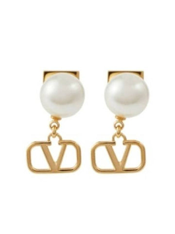 V Logo Signature Drop Earrings Gold - VALENTINO - BALAAN 1