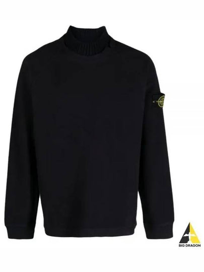 Garment Dyed Gauze Mock Neck Sweatshirt Navy - STONE ISLAND - BALAAN 2