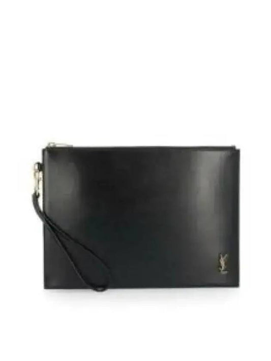 Tiny Cassandre Shiny Leather Zip Tablet Clutch Bag Black - SAINT LAURENT - BALAAN 2