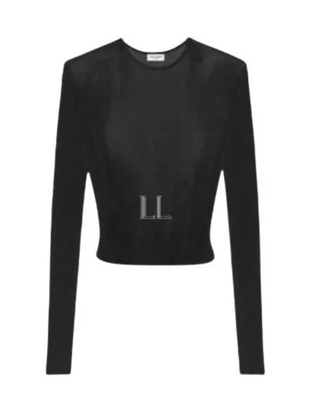 Crew Neck Rib Crop Knit Top Black - SAINT LAURENT - BALAAN 2