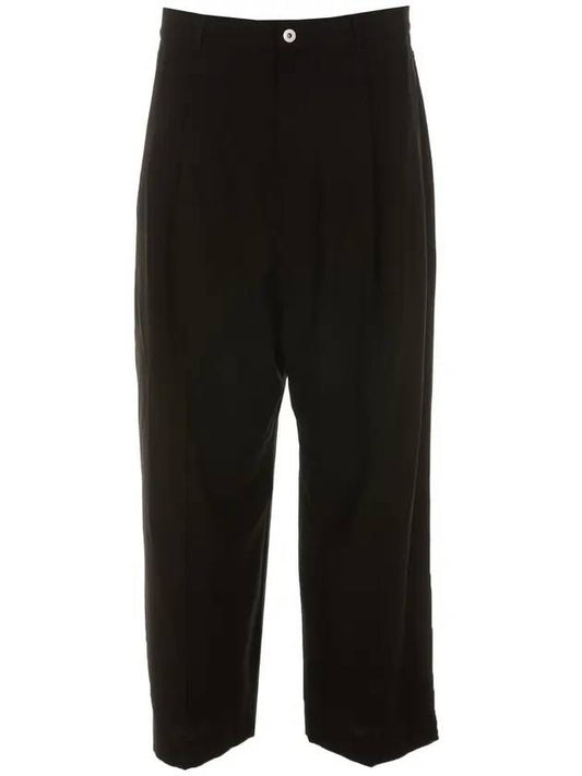 Crop Wool Pintuck Straight Pants Black - LOEWE - BALAAN 1