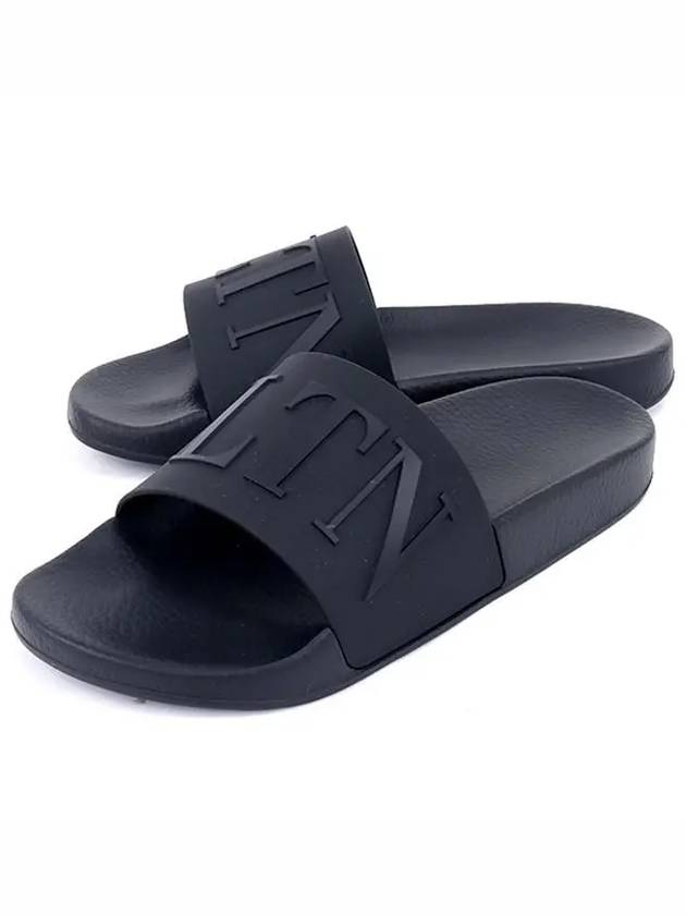 Men's VLTN Logo Slippers Black - VALENTINO - BALAAN.