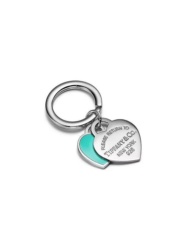 Double Heart Tag Key Holder Blue Silver - TIFFANY & CO. - BALAAN.