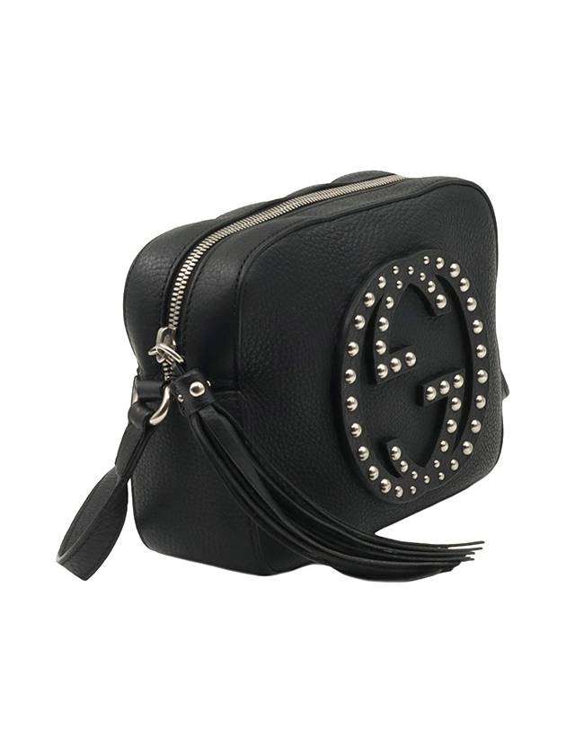 Black leather silver stud Soho small tassel disco cross bag - GUCCI - BALAAN 3