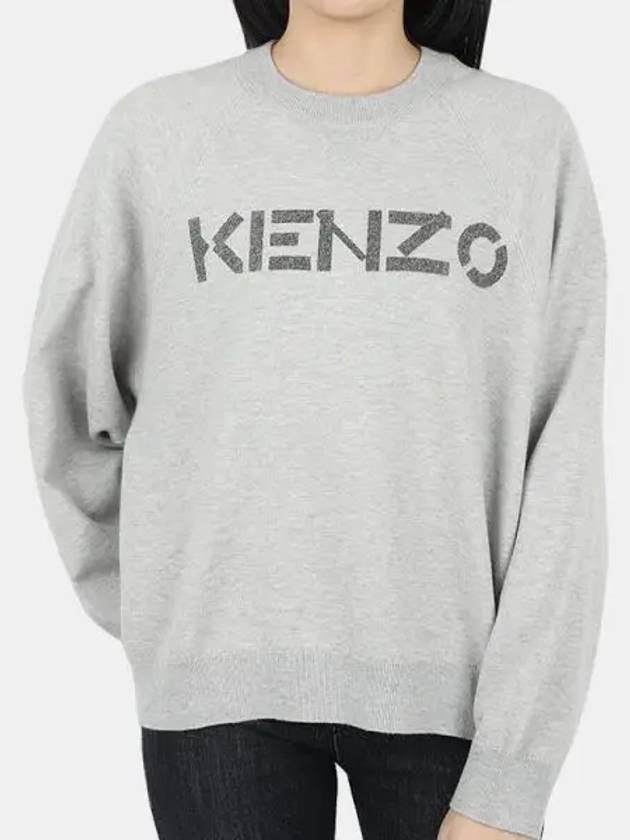 Logo Print Knit Top Grey - KENZO - BALAAN 2