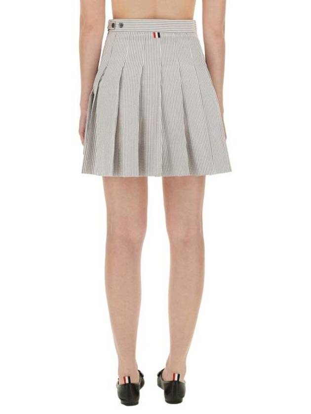 Women's Mini Drop Back Seersucker Pleated Skirt Grey - THOM BROWNE - BALAAN 5