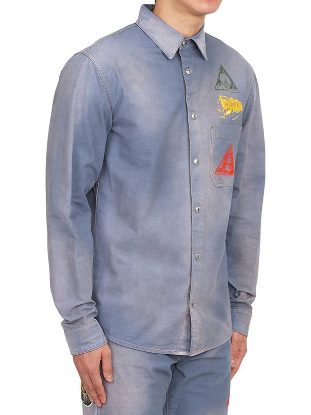 Astro Embroidered Patch Denim Long Sleeve Shirt Light Blue - DIOR - BALAAN 5